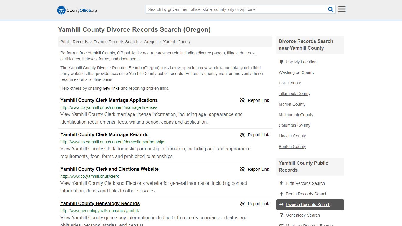 Yamhill County Divorce Records Search (Oregon) - County Office