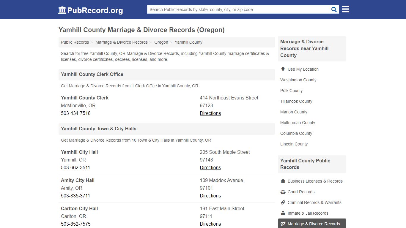 Yamhill County Marriage & Divorce Records (Oregon)