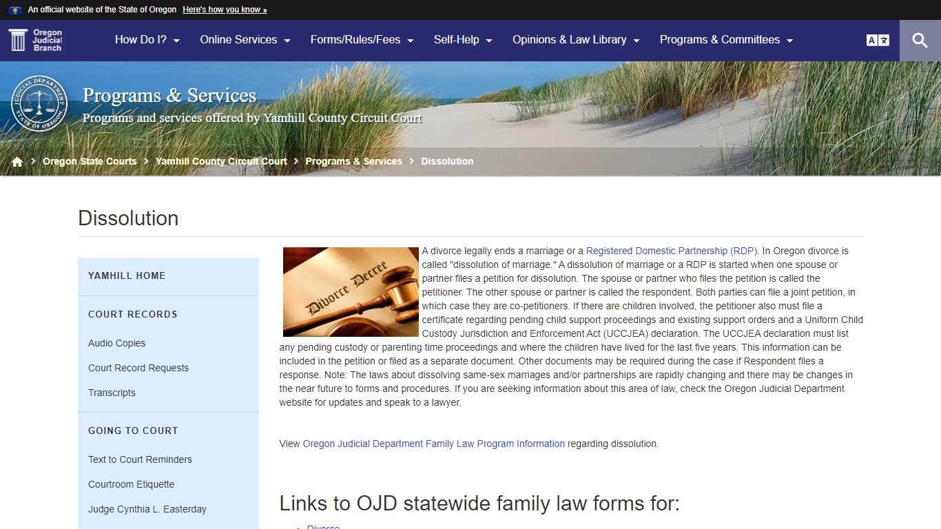 Dissolution : Programs & Services - Oregon Judicial Department